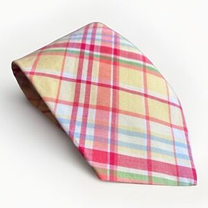 Brooks Brothers Yellow Pink Preppy Plaid Pastels Men's Necktie Easter Church Tie